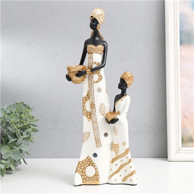 Фигурка полистоун «Африка: мать и дочь, с глиняной посудой», бело-золотой, 15×8.5×36.5 см