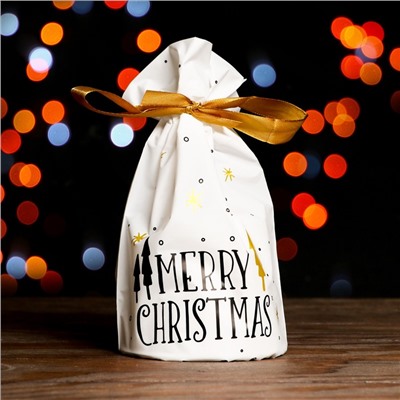 Пакет полиэтиленовый подарочный новогодний, с завязками «Ёлочки», 15×23 см