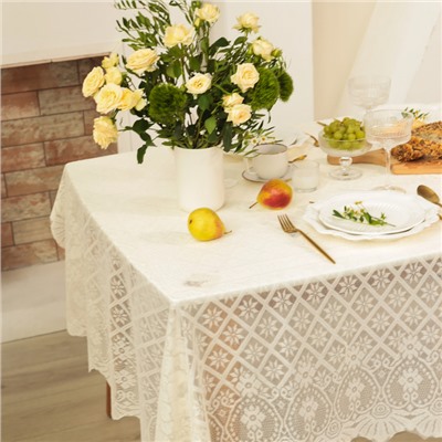 Скатерть Доляна Ажур, цвет бежевый 140×200 ± 5 см, 100%п/э