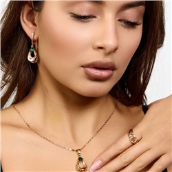 Комплект ювелирной бижутерии коллекция "Дубай" серьги, кулон и кольцо 20 р, покрытие позолота, вставка: фианиты и цирконы, цвет: зеленый и прозрачный, арт.217.482-20