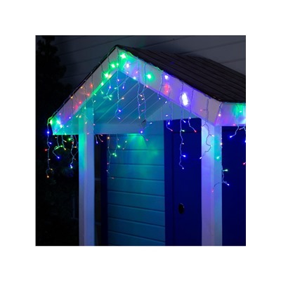 Гирлянда «Бахрома» 4×0.6 м, IP44, прозрачная нить, 180 LED, свечение мульти, 8 режимов, 220 В