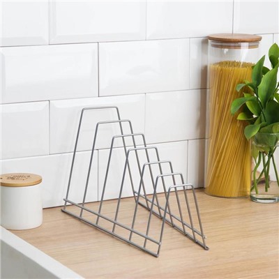 Подставка для крышек настольная, 6 отделений, 15×18.5×32 см, хром