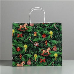 Пакет подарочный новогодний крафтовый «Новогодняя ёлочка», 32×28×15 см