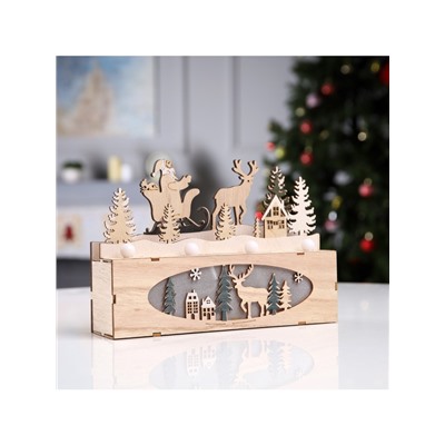 Светодиодная фигура «Новогодняя ночь» 24×17×6 см, дерево, батарейки AAAх2 (не в комплекте), свечение тёплое белое