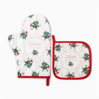 Набор подарочный «Этель» Christmas melody, варежка 20×28 см, прихватка 19×19 см, хлопок 100%