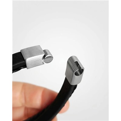 Браслет из стали на кожаном ремешке