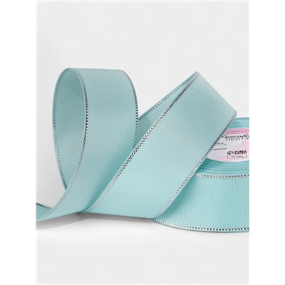 Лента репсовая, с серебряным люрексом, 40 мм, 23±1 м, светло-голубая №013