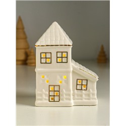 Фигурка светящаяся «Домик с верандой», керамика, белый с золотом, 9.5×6×12.5 см