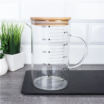 Кувшин мерный 1000 мл / LCWJ103 /уп 48/* Бамбуковая крышка