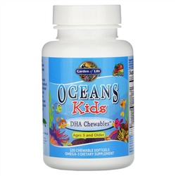 Garden of Life, Oceans Kids, DHA Chewables, от 3 лет и старше, вкус ягод и лайма, 120 мг, 120 жевательных мягких таблеток