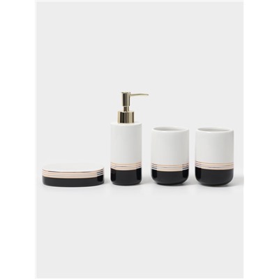 Аксессуары для ванной «Лили», 4 предмета: дозатор 300 мл, мыльница, 2 стакана, бело-чёрные