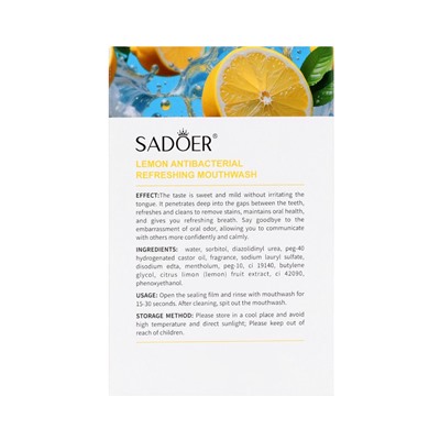 Ополаскиватель для полости рта антибактериальный SADOER, лимон, 10 шт. по 13 мл