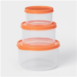 Набор контейнеров пищевых круглых Доляна, 3 шт.: 150 мл, 300 мл, 500 мл, прозрачные, крышка оранжевая