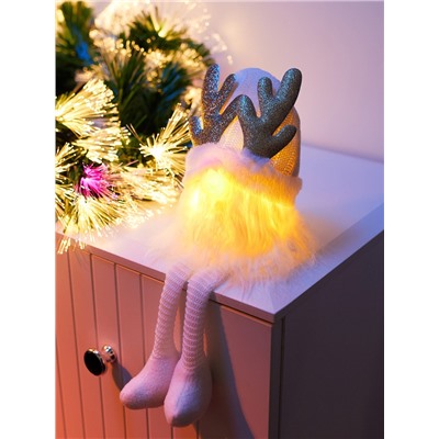 Фигура текстиль «Гном белая шапочка» 33 см, 1 LED, от батареек AG10×3, свечение тёплое белое