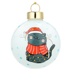 Новогоднее украшение. Елочный стеклянный шар "Серый котик" 6см