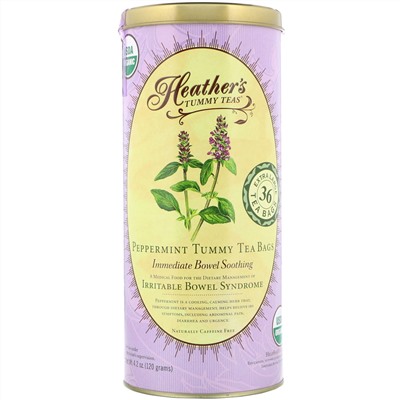 Heather's Tummy Care, Tummy Teas, Organic Peppermint Tea Bags, Caffeine Free, 36 Extra Large Tea Bags, 4.2 oz (120 g)
