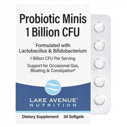 Lake Avenue Nutrition,  Пробиотик в мини-таблетках, 2 штамма здоровых бактерий, 1 млрд КОЕ, 30 маленьких мягких таблеток