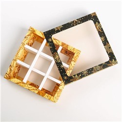 Коробка под 9 конфет новогодняя с ячейками «Снежинка» 14.5×14.5×3.5 см