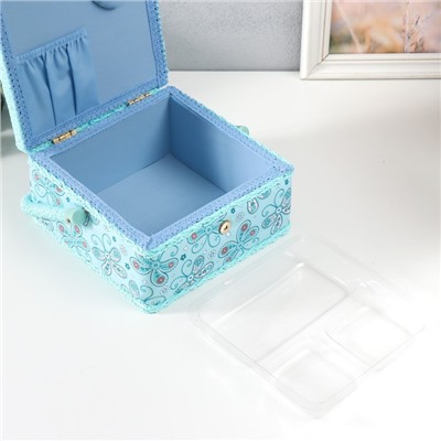 Шкатулка для рукоделия и шитья «Бабочки и цветочки на голубом», хранение ниток, иголок, мелочи, 20×20×11 см