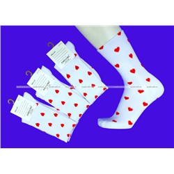 3 ПАРЫ - AMIGOBS высокие носки белые с принтом "Сердечки" арт. 1368