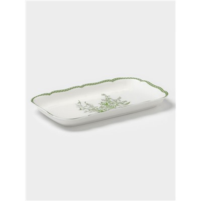 Блюдо для подачи WY Bloomware, 25×14×2.5 см, фарфор, зелёное/белое