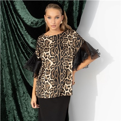 Блуза из шёлка и органзы, Молниеносная влюбленность (леопард)
