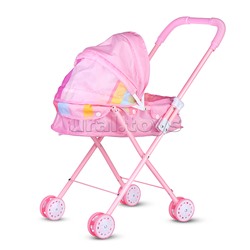 Коляска для кукол (металлическая, складная, прогулочная с капюшоном, цвет розовый) в пакете