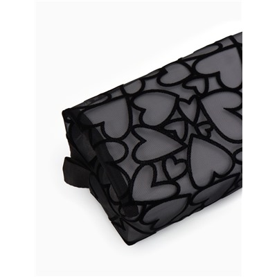 Косметичка квадратная Black beauty, с рисунком, на молнии, чёрная