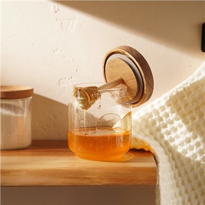 Баночка для мёда SL Home «Южная акация», 450 мл, 9×13.5 см, с крышкой и ложкой, стекло, прозрачная