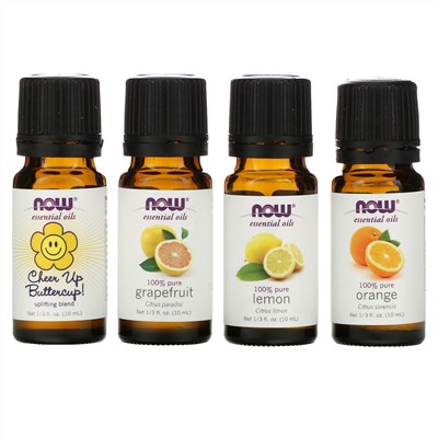Now Foods, Зарядись энергией. Набор эфирных масел для поднятия настроения, 4 бутылька, 1/3 унции (10 мл)