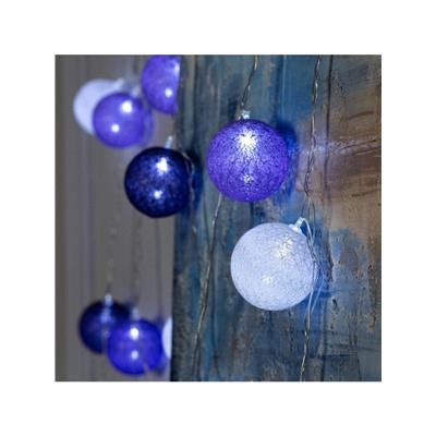 Гирлянда «Нить» 5 м с насадками «Клубки сиреневые», IP20, прозрачная нить, 20 LED, свечение белое, 220 В