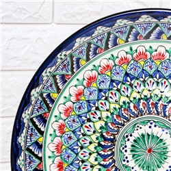 Ляган узбекский Риштанская керамика «Узоры», для плова, d=36 см, синий