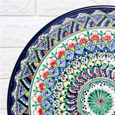 Ляган узбекский Риштанская керамика «Узоры», для плова, d=36 см, синий