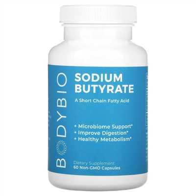 BodyBio, Sodium Butyrate, 60 Non-GMO Capsules
