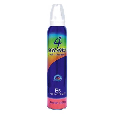 Мусс для волос 4 Seasons, 4 Super Hold Суперсильная фиксация, (Pro-Vitamin B5, Silk Proteins, Glycerin), 225 мл