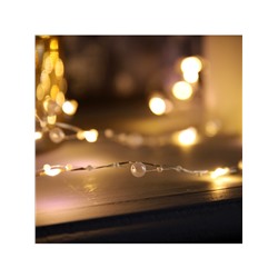 Гирлянда «Нить» 5 м роса с насадками «Перламутр», IP20, нить серебристая, 50 LED, батарейки AAx2 (не в комплекте), 2 режима, свечение тёплое белое