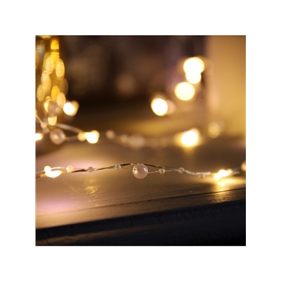 Гирлянда «Нить» 5 м роса с насадками «Перламутр», IP20, нить серебристая, 50 LED, батарейки AAx2 (не в комплекте), 2 режима, свечение тёплое белое