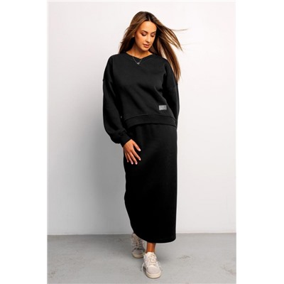 Юбка длинная макси с разрезом 388BLK (Черный)