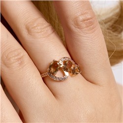 Кольцо 17 р ювелирная бижутерия коллекция "Дубай", покрытие позолота, вставка: фианиты и цирконы, цвет: бежевый и прозрачный, арт.414.120-17