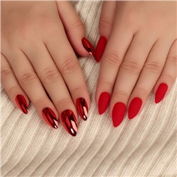 Накладные ногти, 12 шт., с клеевыми пластинами, форма миндаль, красные