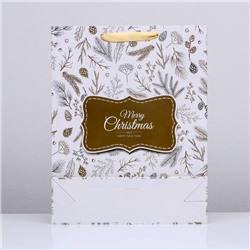 Пакет подарочный новогодний ламинированный вертикальный «Ветки», 33×42×10 см