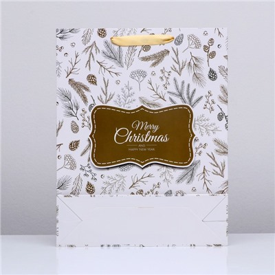 Пакет подарочный новогодний ламинированный вертикальный «Ветки», 33×42×10 см