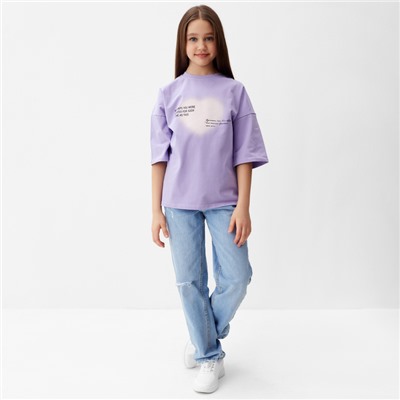 Футболка для девочки MINAKU: Exclusive print, цвет лавандовый, рост 116 см
