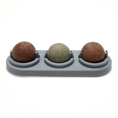 Игрушка для кошек из кошачьей мяты «Вращающиеся шарики» на основании,14×6 см, серая