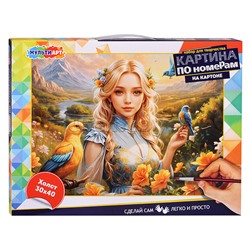 Холст по номерам на картоне 30*40 см "Девушка с птицей"