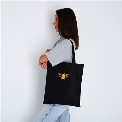 Шопер текстильный с вышивкой BEE, 40×35 см, чёрный