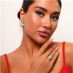 Комплект ювелирной бижутерии Итальянское золото (покрытие желтое 14к), серьги и кольцо, вставка: фианиты, р-р 17, арт.216.060-17