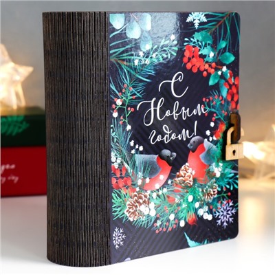 Новогодняя деревянная шкатулка-книга «Снегири» 14×12×5 см