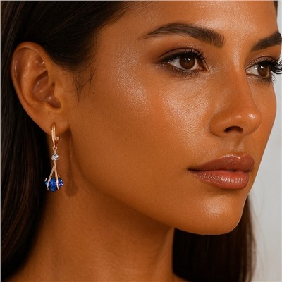 Серьги подвески длинные с синим камнем, покрытие позолота 585 пробы, арт.314.983