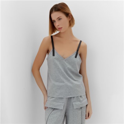 Топ с кожаными бретелями женский MINAKU : Casual Collection, серый, размер 48